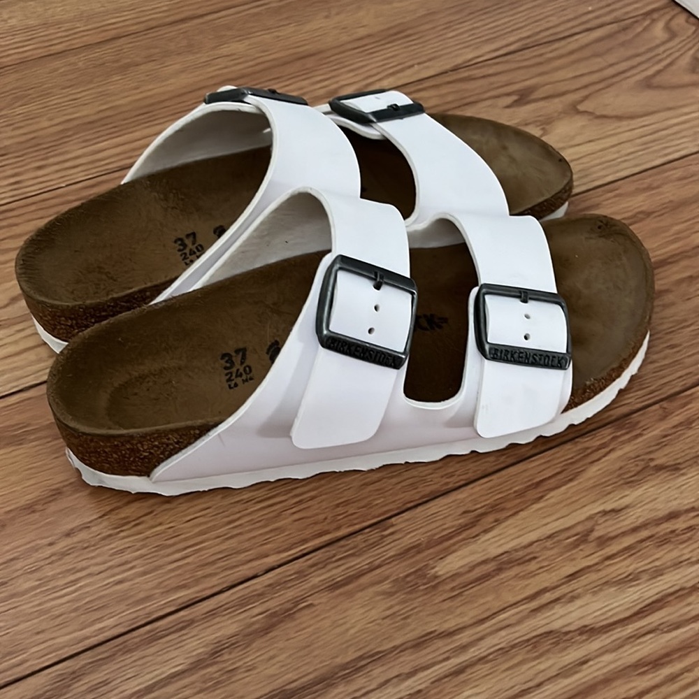 White Birkenstock slides